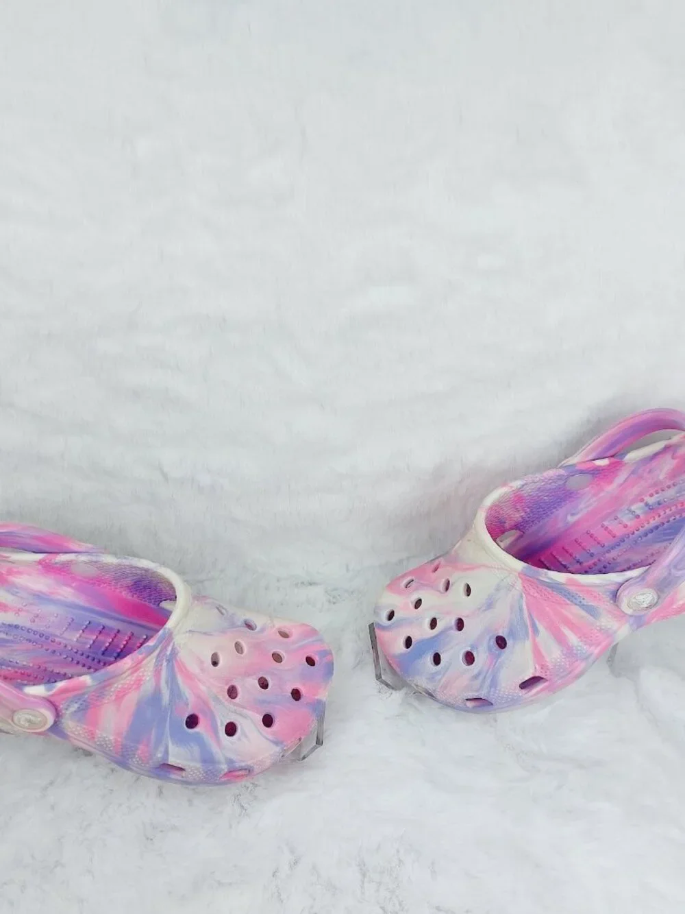 Crocs Girl's Purple Pink Classic Marble Adjustable Slip-On Casual Clogs Size 6